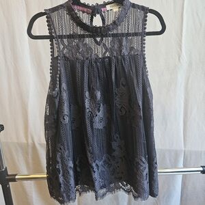 Taylor & Sage Lace Sleeveless Blouse - Dark Gray